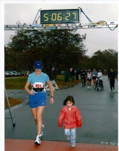 K and I cross the finish line, Mystic Places Marathon 2003